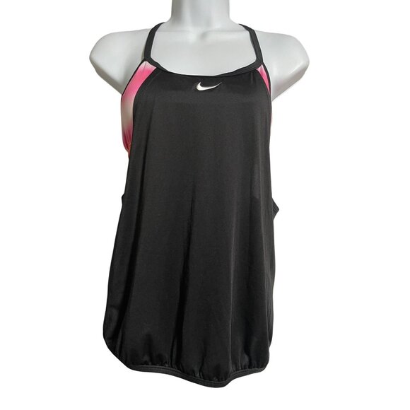 Nike Womens Racerback Tank Top With Attached Sports Bra Size XS Black Pink - Picture 1 of 8